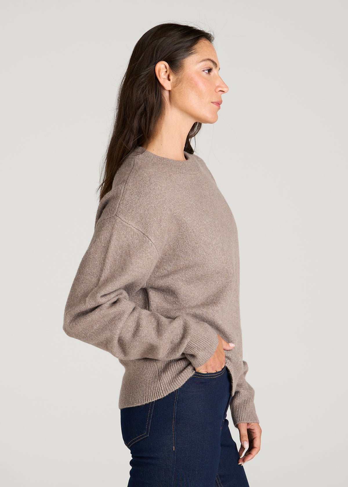 Relaxed Crewneck Wool blend Sweater for Tall Women in Moon Rock Mix