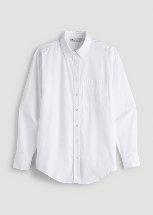 Relaxed Poplin Button Up Shirt for Tall Women in Bright White
