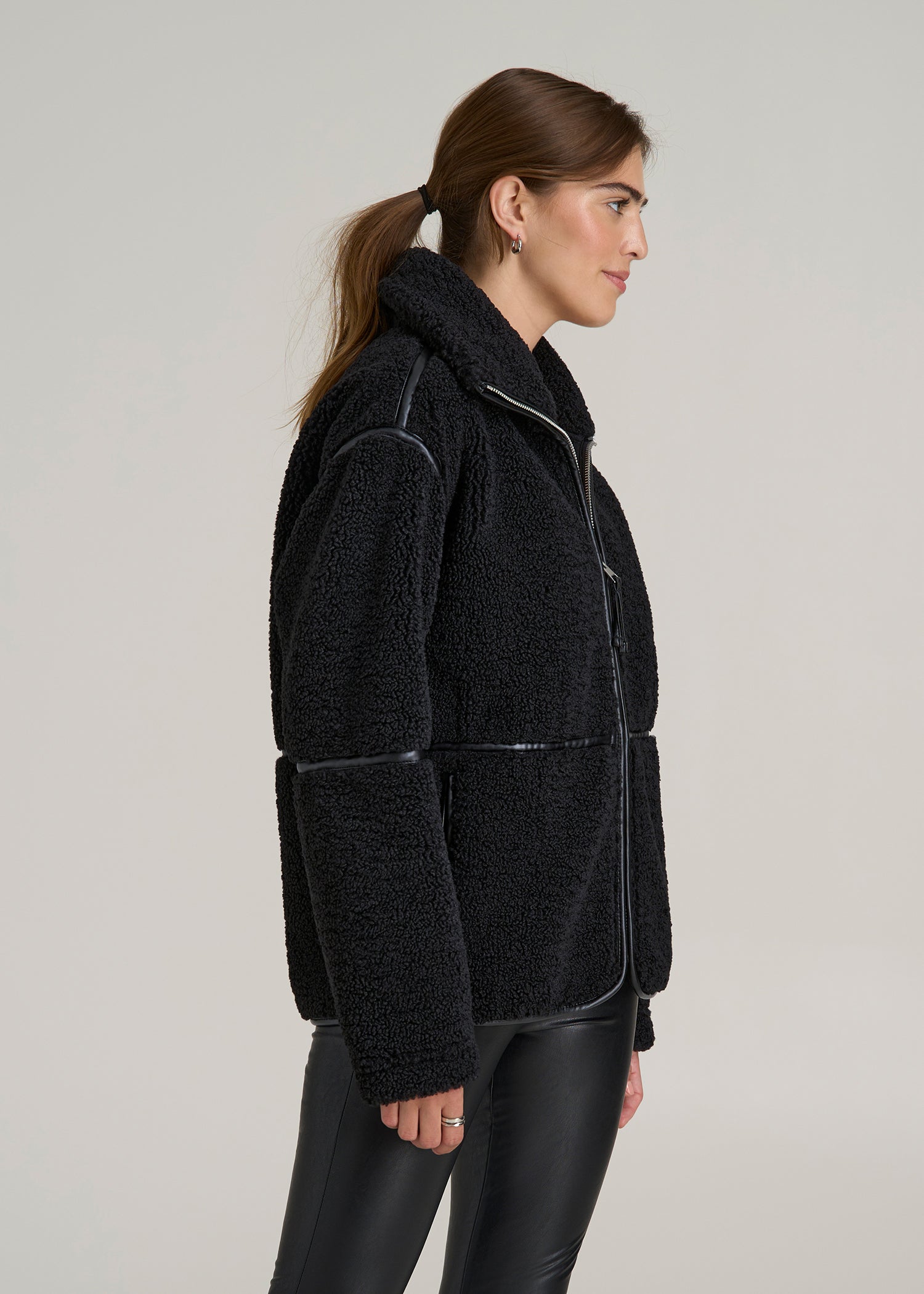 Relaxed Shearling Jacket for Tall Women in Black