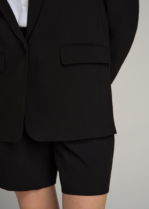 Boyfriend Fit Single-Button Blazer for Tall Women in Black