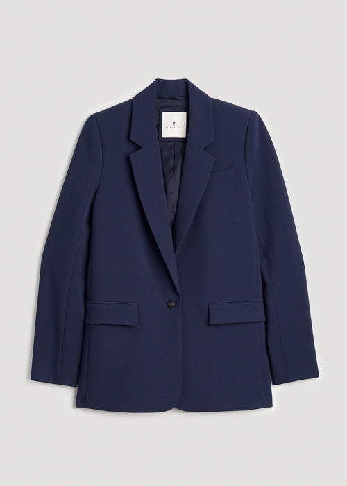 Boyfriend Fit Single-Button Blazer for Tall Women in Navy
