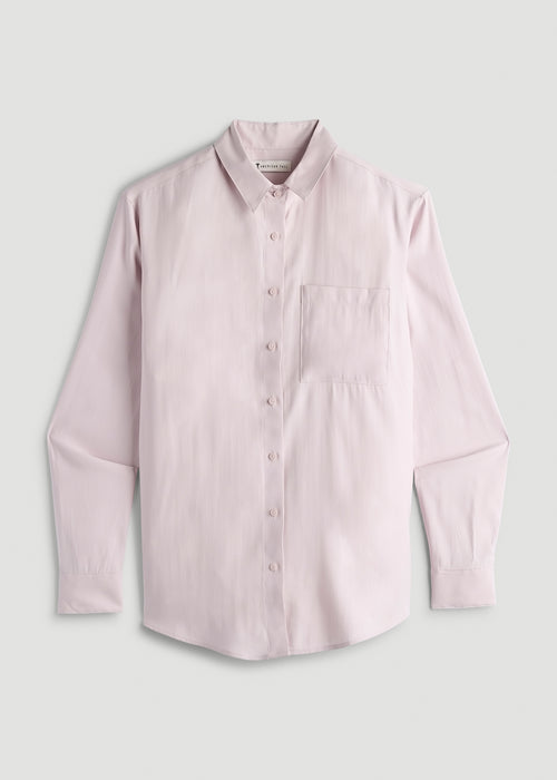 Relaxed Button-Up Single-Pocket Blouse for Tall Women in Grey Lilac