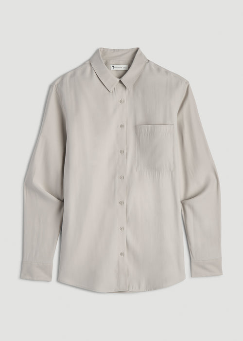 Relaxed Button-Up Single-Pocket Blouse for Tall Women in Stone