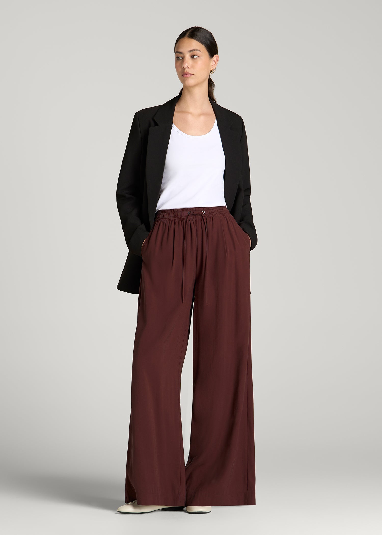 Relaxed Pull-On Pants for Tall Women in Rum Raisin