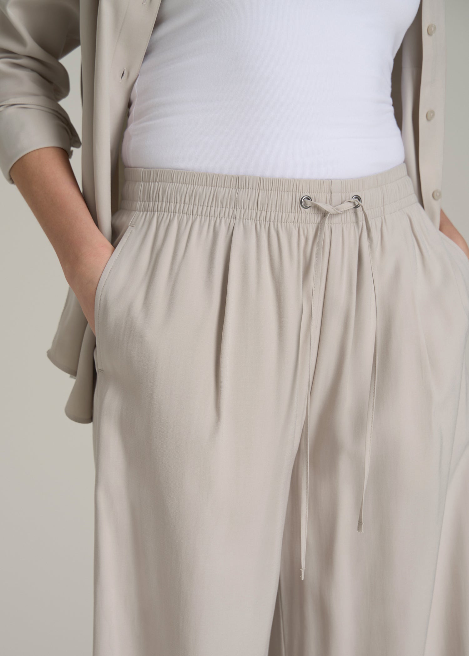 Relaxed Pull-On Pants for Tall Women in Stone