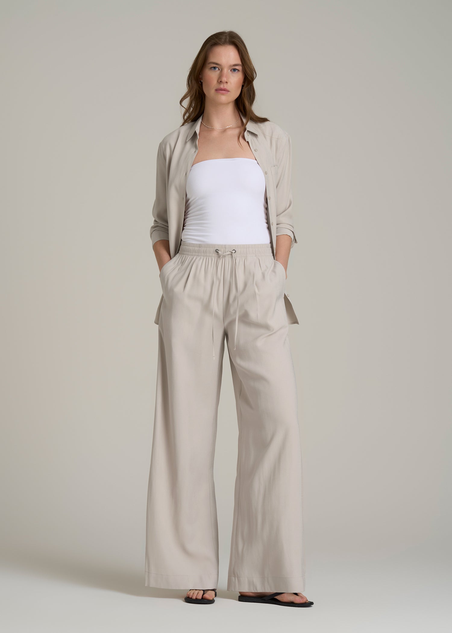 Relaxed Pull-On Pants for Tall Women in Stone