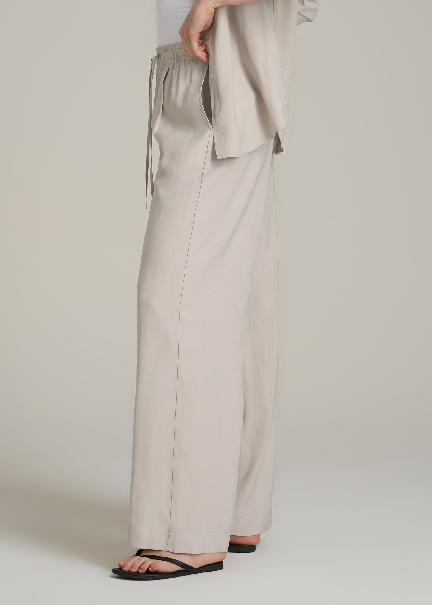 Relaxed Pull-On Pants for Tall Women in Stone