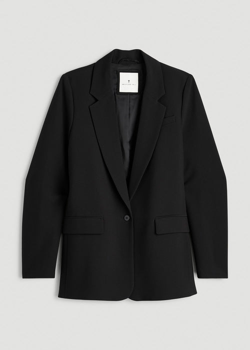 Boyfriend Fit Single-Button Blazer for Tall Women in Black