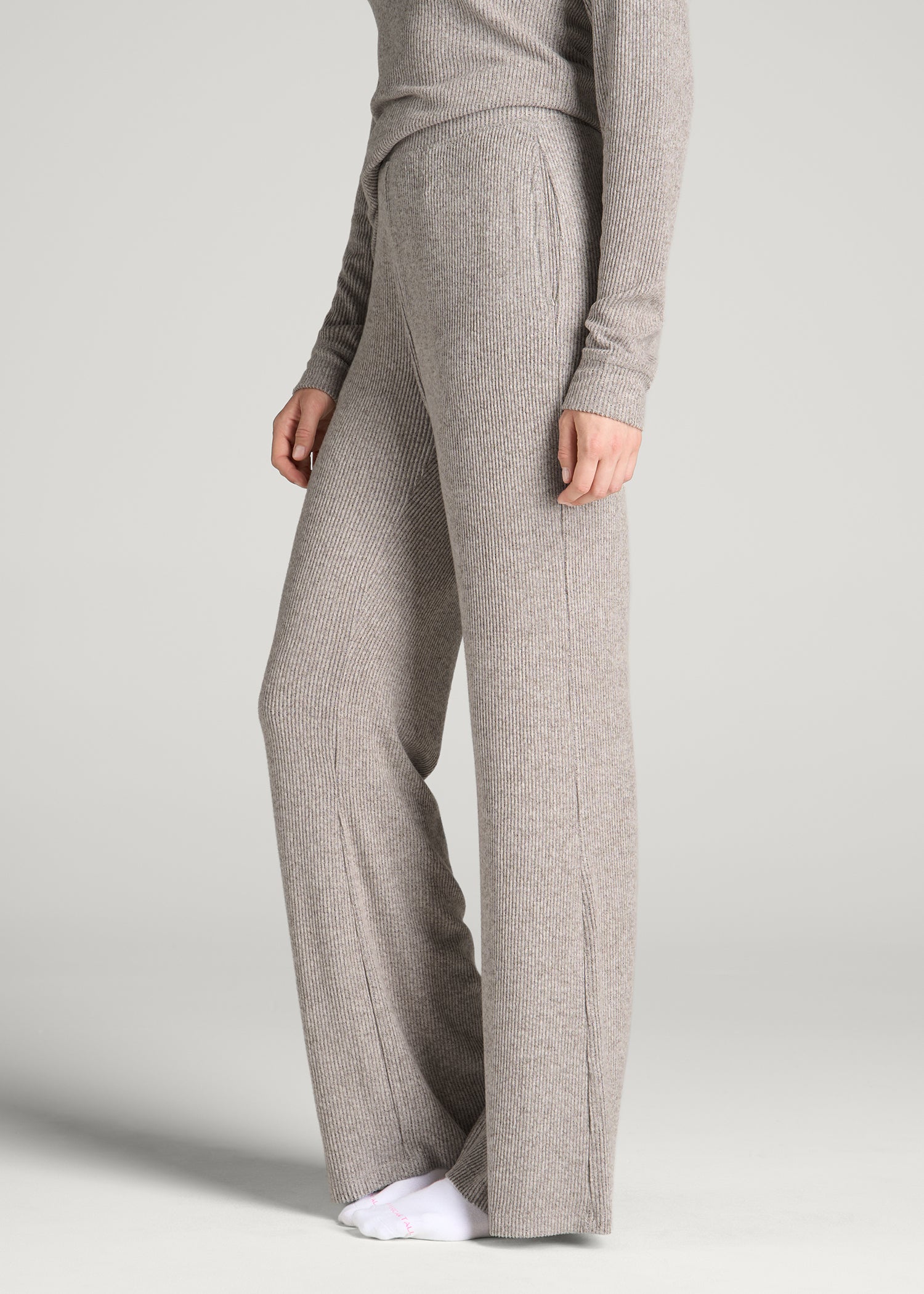 Ribbed Flare Lounge Pants for Tall Women in Coffee Quartz Mix