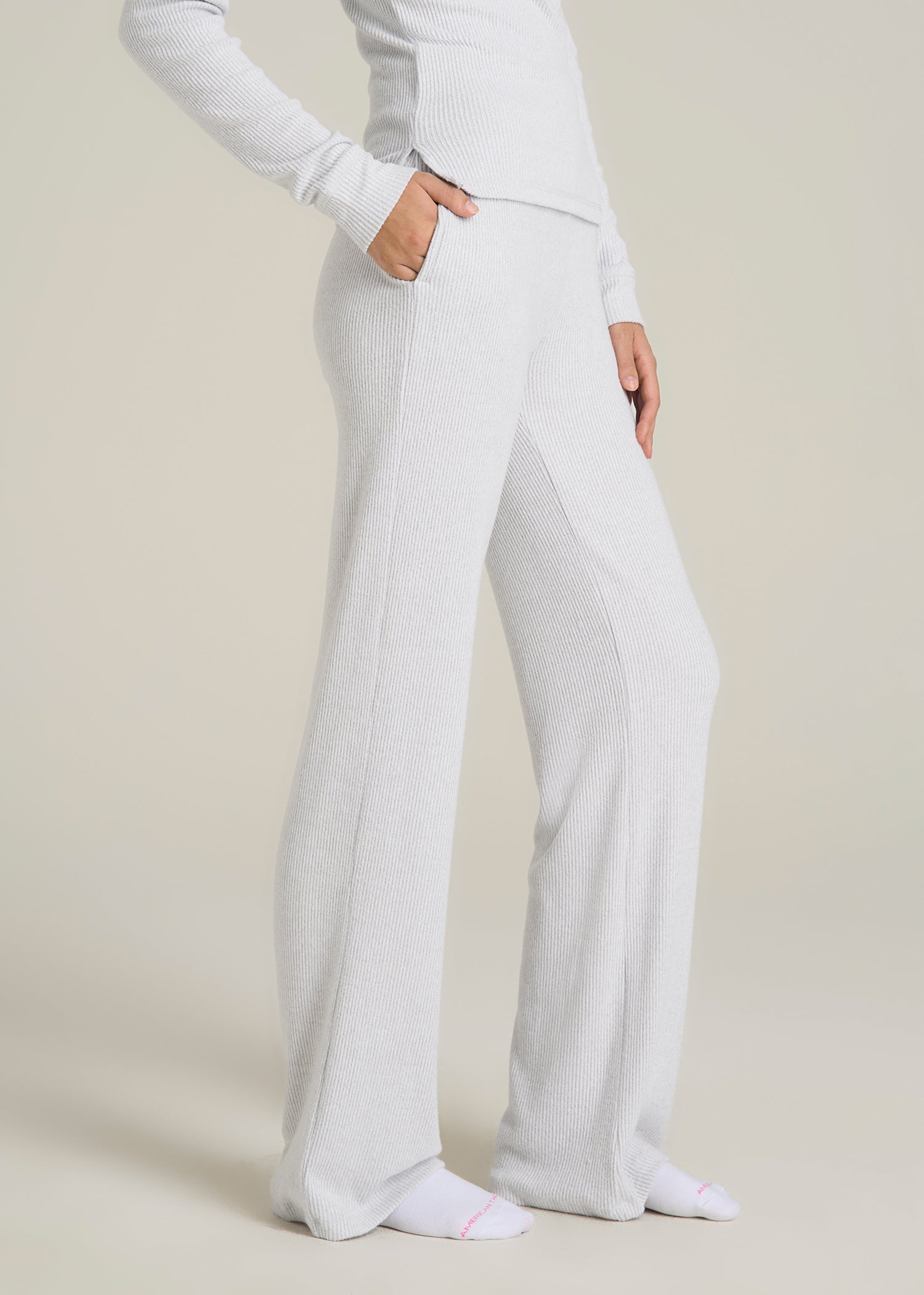 Women's Ribbed Flare Lounge Pants for Tall Women in Fog Grey Mix