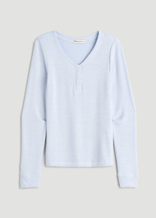 Ribbed Henley Lounge Top for Tall Women in Bluebird Mix