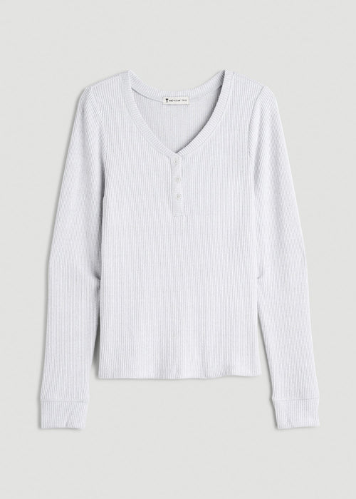 Ribbed Henley Lounge Top for Tall Women in Fog Grey Mix