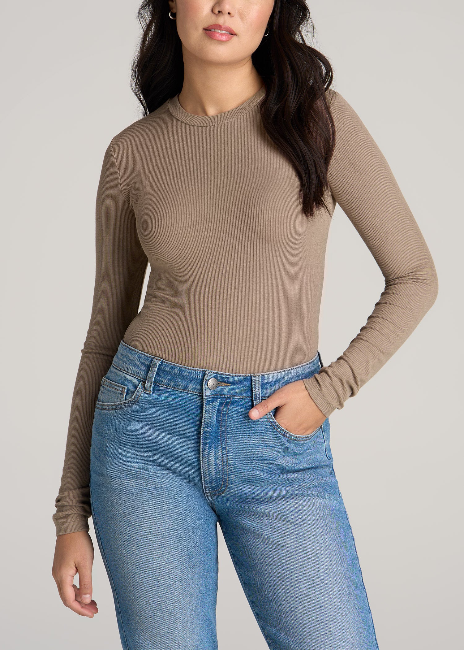 FITTED Ribbed Long Sleeve Tee in Emerald - Tall Women's Shirts