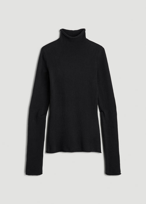Rolled Mock Neck Sweater for Tall Women in Black