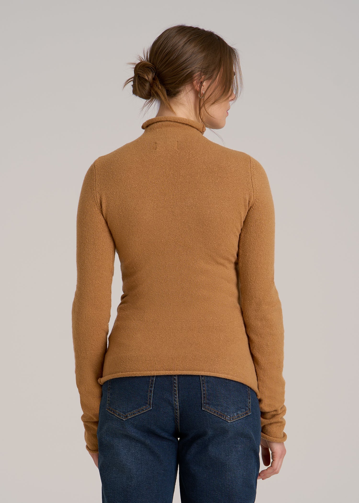 Rolled Mock Neck Sweater for Tall Women in Caramel