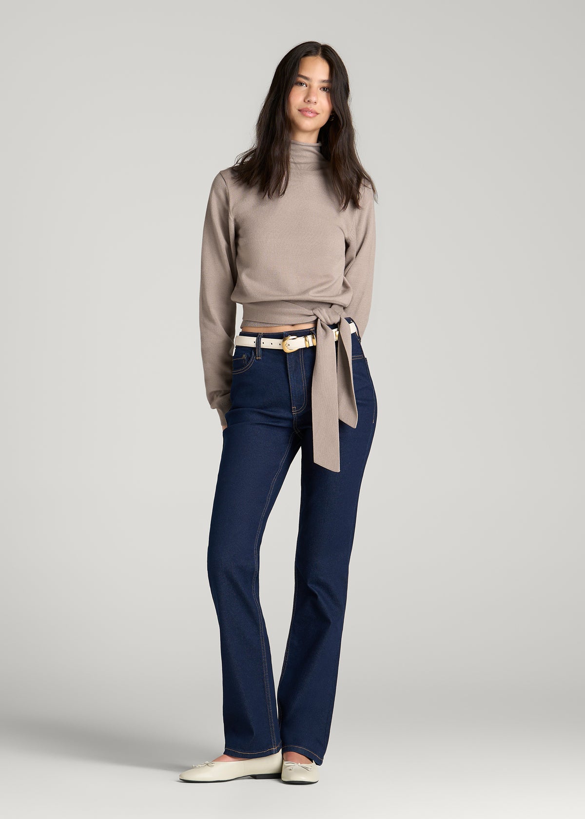 Rolled Neck Sweater with Tie for Tall Women in Moon Rock