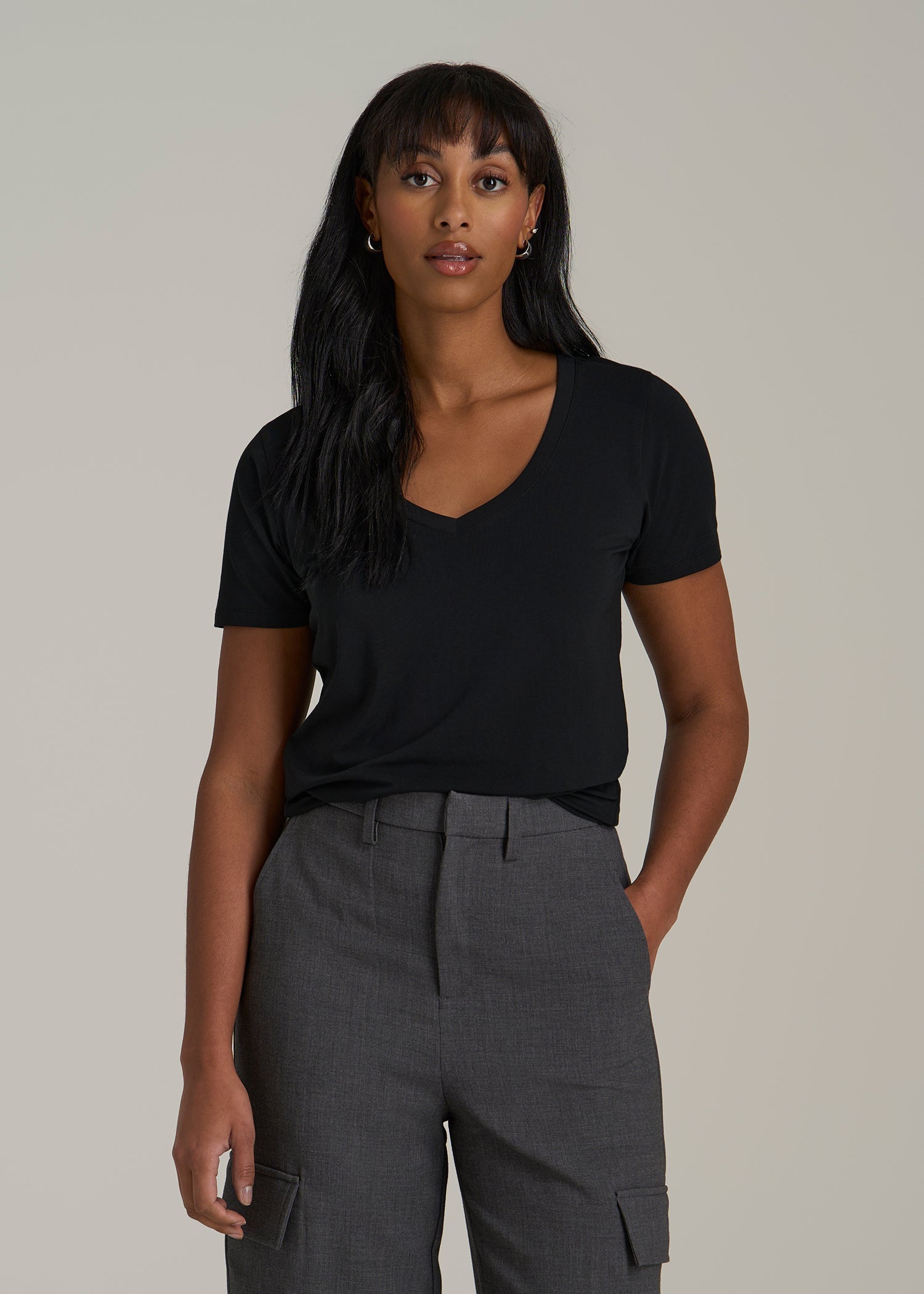 Scoop V-Neck Tee for Tall Women in Black