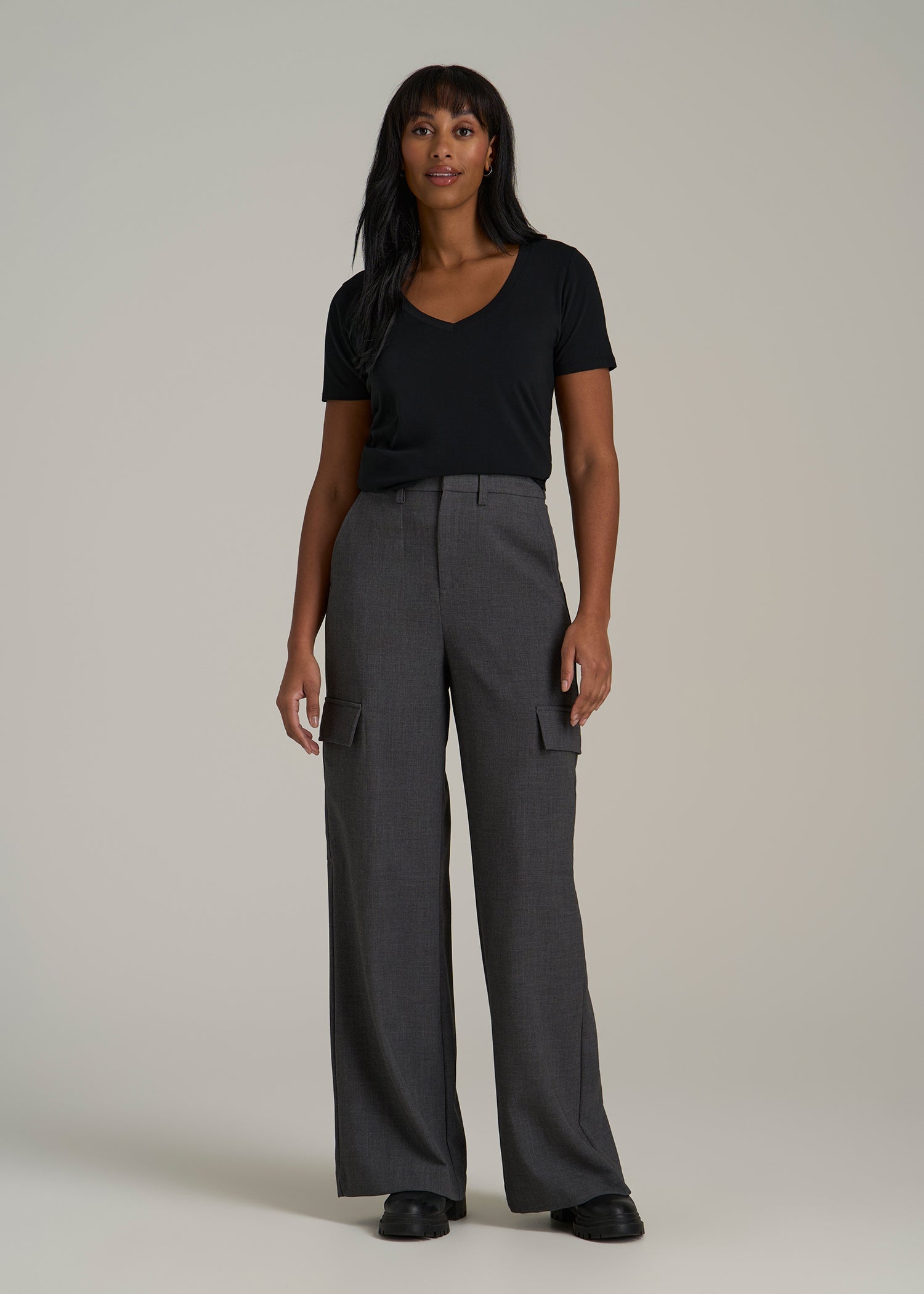 Scoop V-Neck Tee for Tall Women in Black