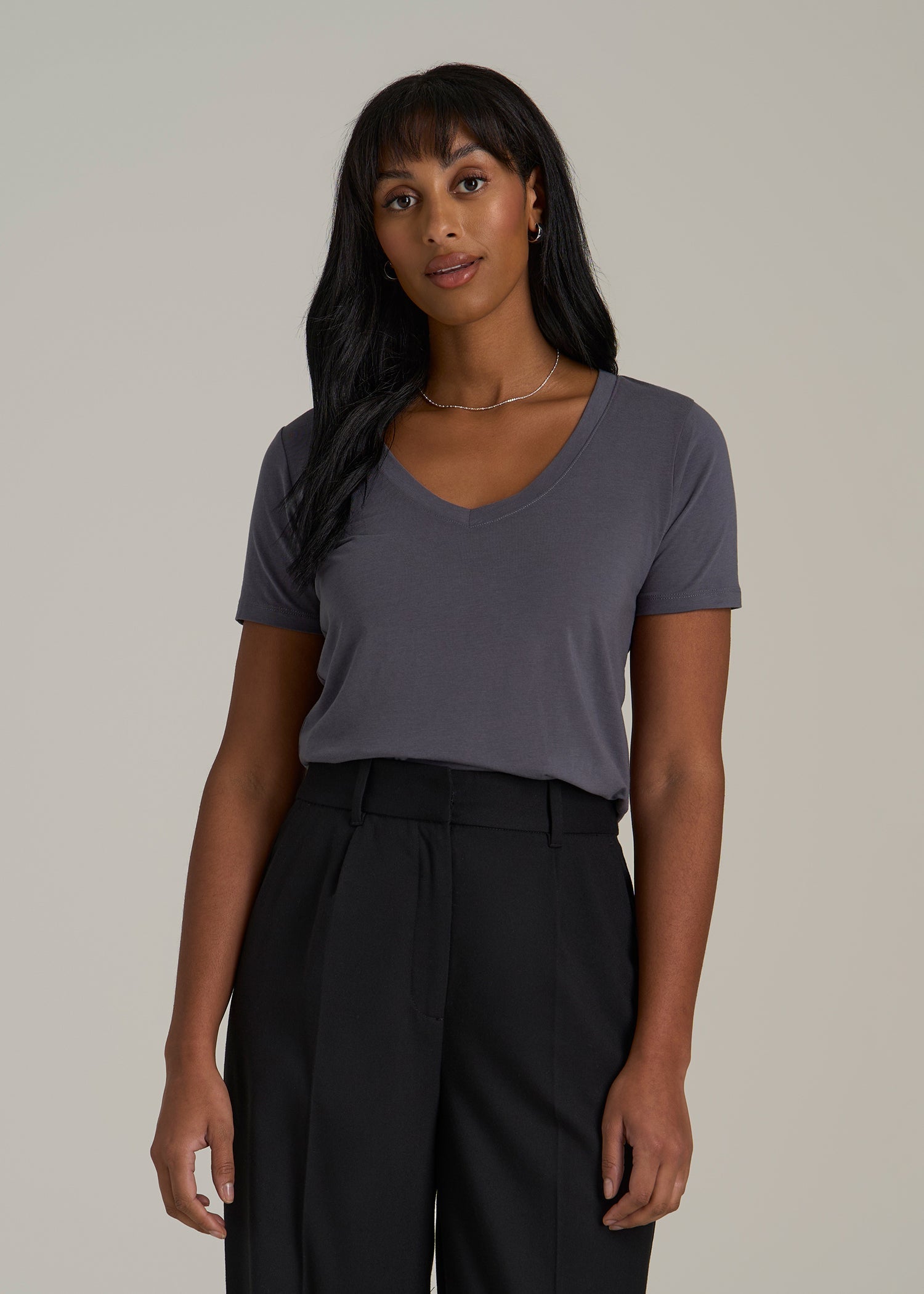 Scoop V-Neck Tee for Tall Women in Charcoal