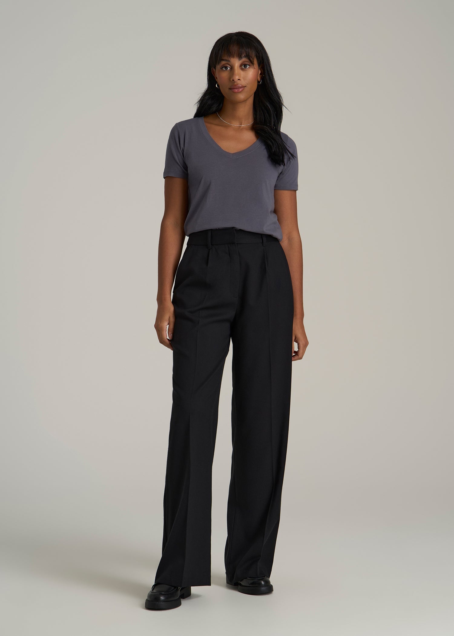 Scoop V-Neck Tee for Tall Women in Charcoal