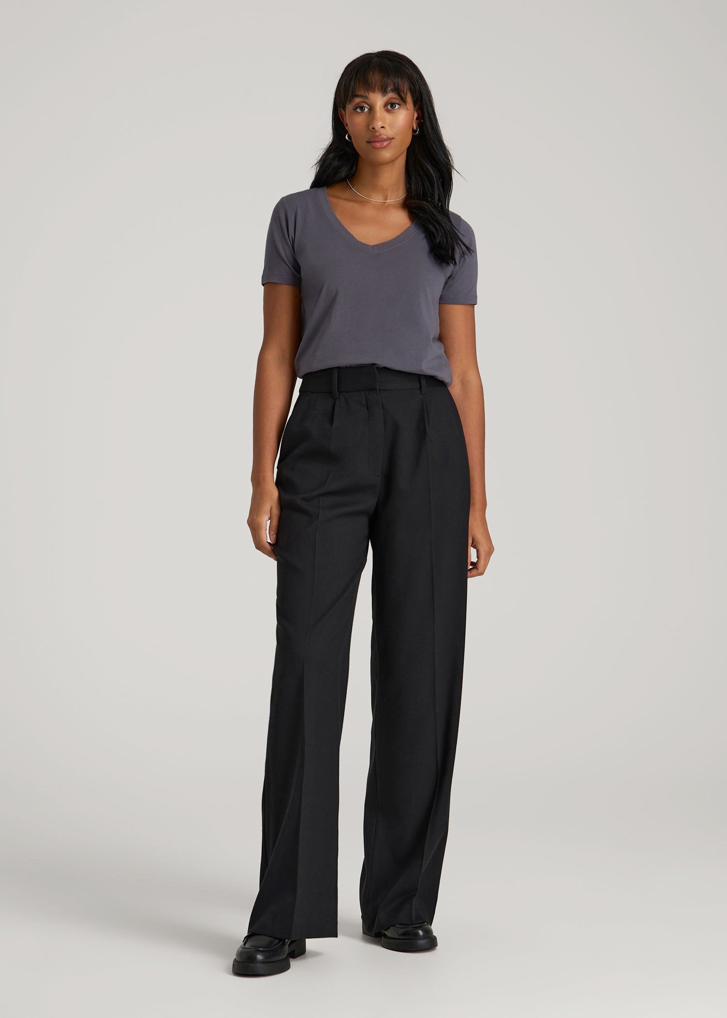 Scoop V-Neck Tee for Tall Women in Charcoal