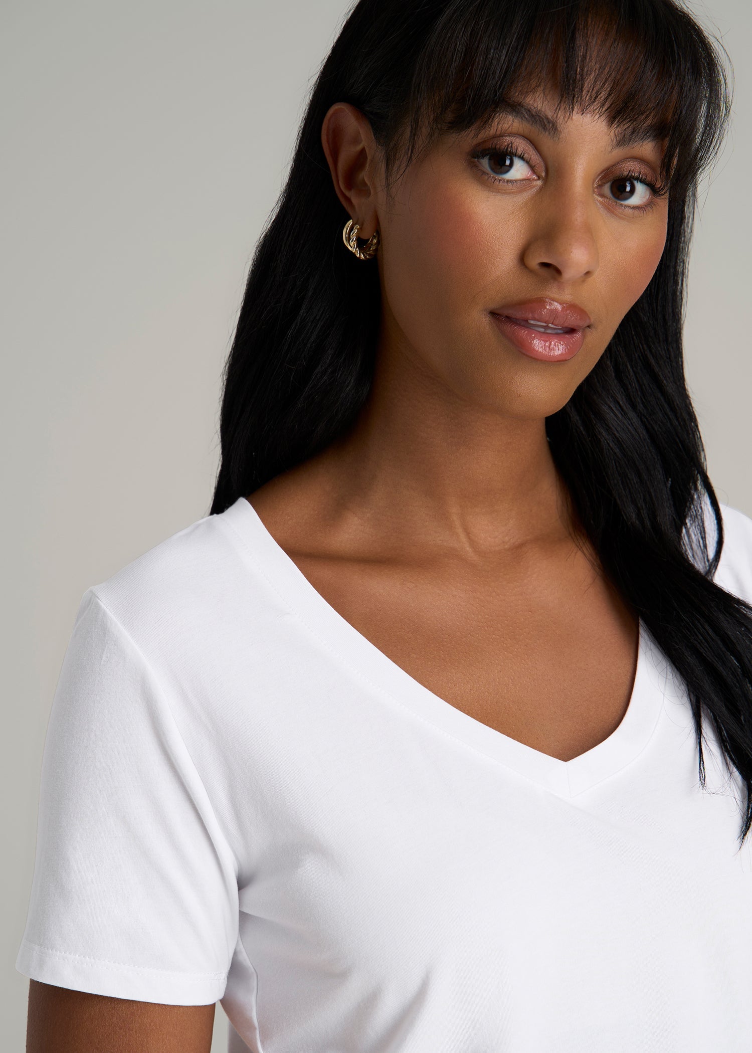 Scoop V-Neck Tee for Tall Women in Ecru