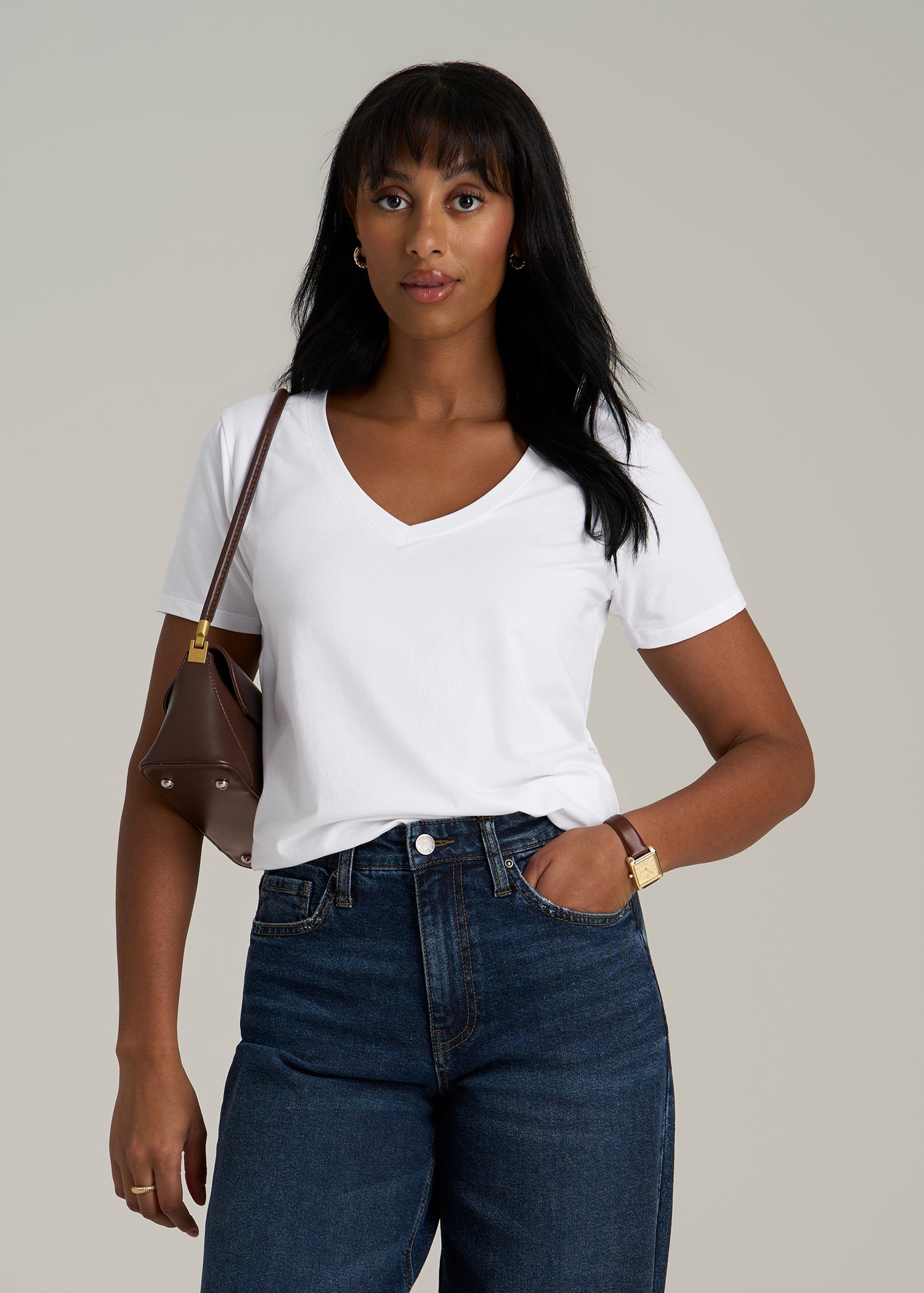 Scoop V-Neck Tee for Tall Women in Ecru