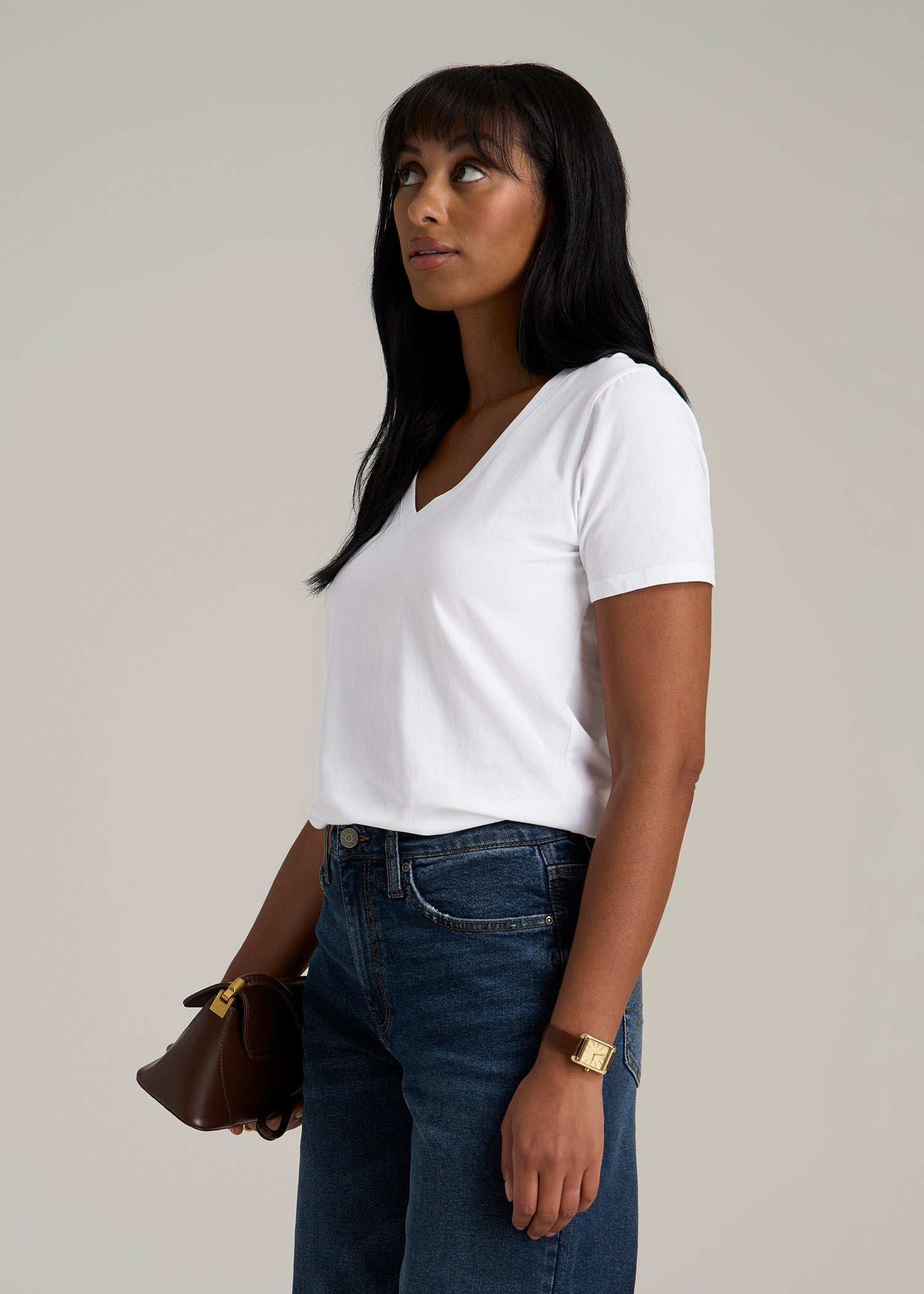 Scoop V-Neck Tee for Tall Women in Ecru