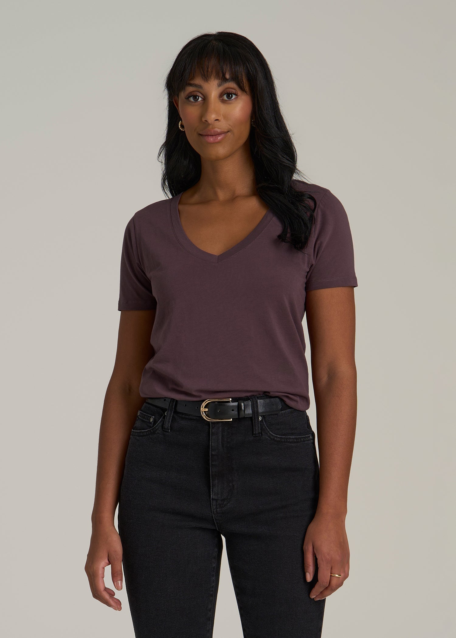 Scoop V-Neck Tee for Tall Women in Merlot