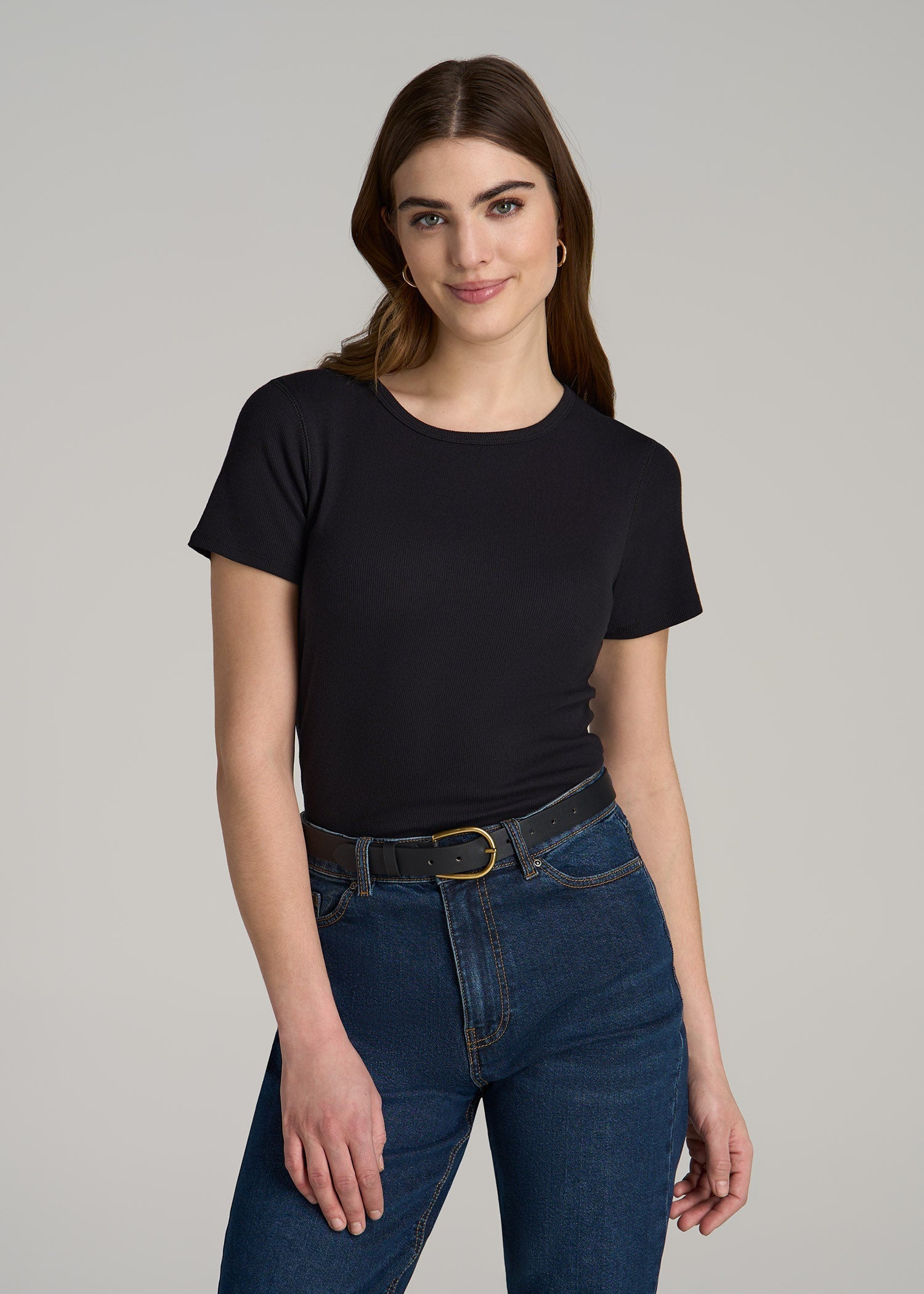 Short Sleeve Crew Neck Ribbed T-Shirt for Tall Women American Tall