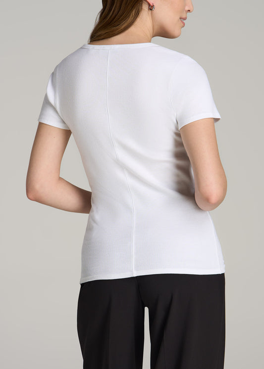 Short Sleeve Crew Neck Ribbed T-Shirt for Tall Women in Bright White