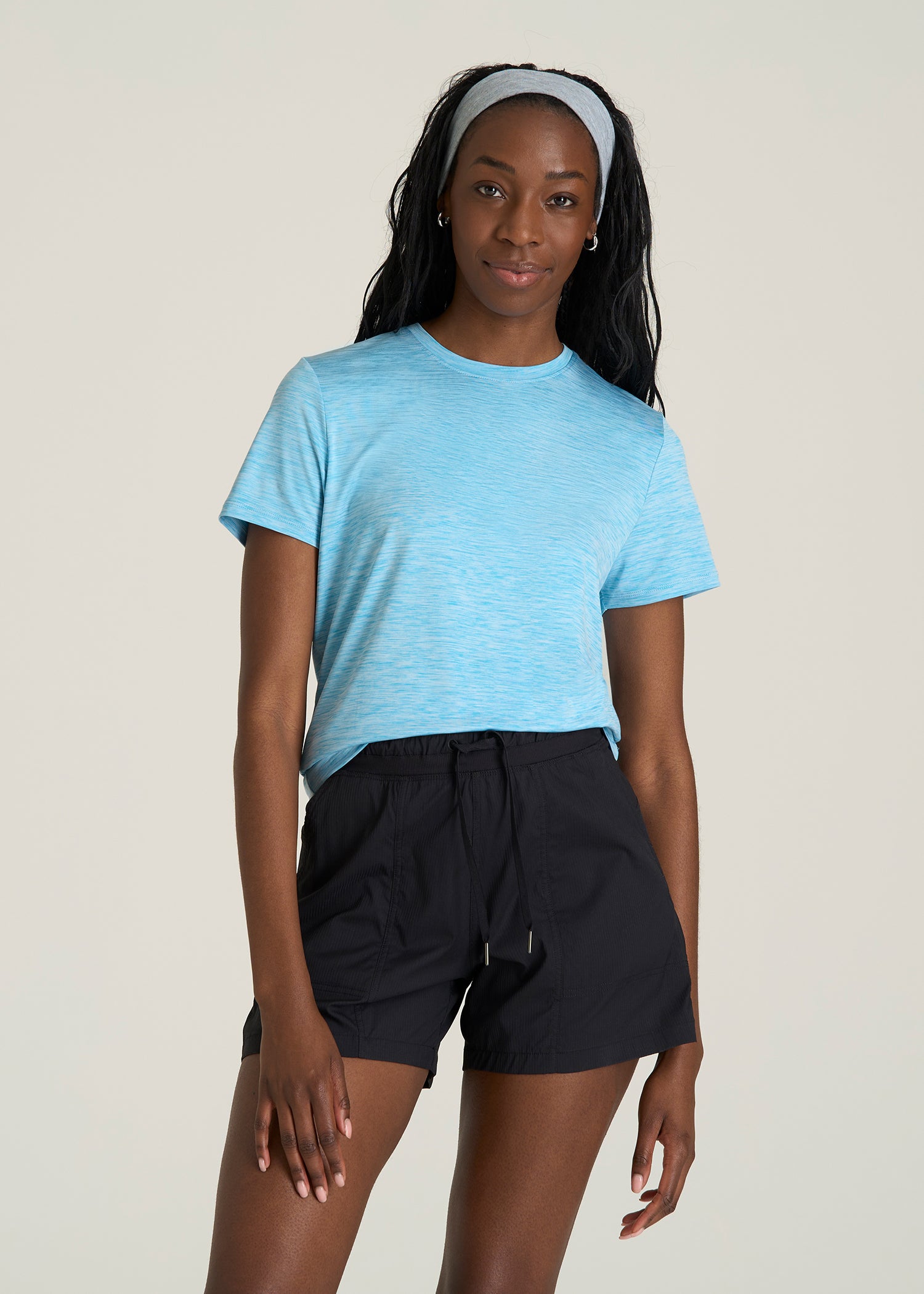Short Sleeve Crew Neck Tee for Tall Women in Spring Blue Mix