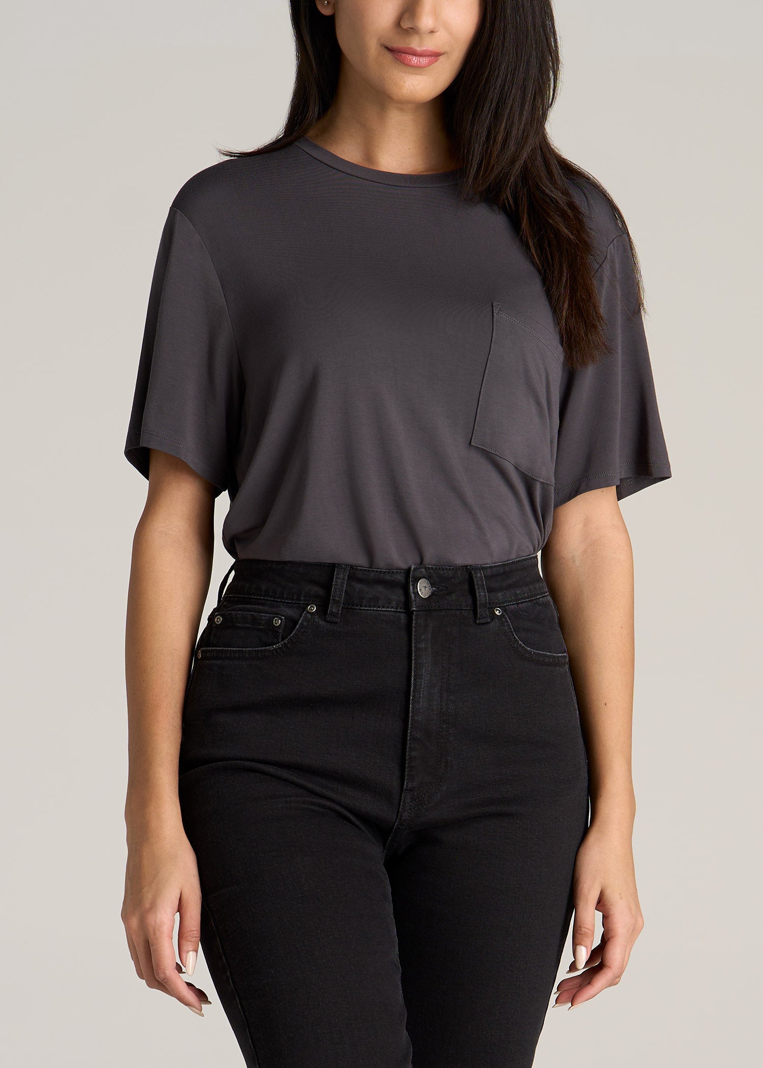 Women's Oversized Crewneck Pocket Dark Ash T-Shirt – American Tall