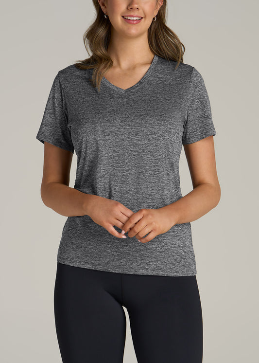 Short Sleeve Active V Neck T-Shirt for Tall Women in Grey Space Dye