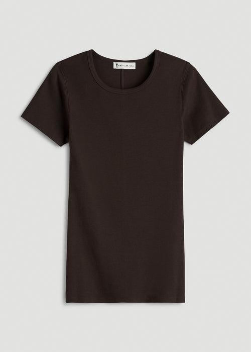 Short Sleeve Ribbed Crewneck T-Shirt for Tall Women in Espresso