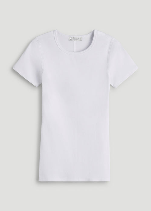 Short Sleeve Ribbed Crewneck T-Shirt for Tall Women in Optic White