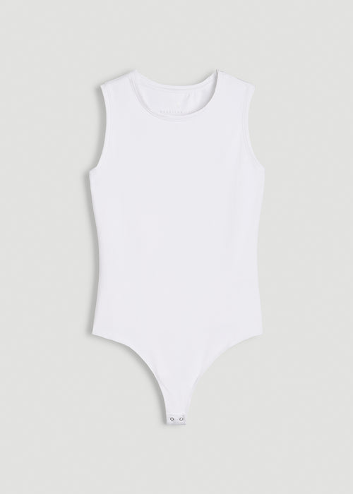 Sleeveless Crewneck Bodysuit for Tall Women in Bright White