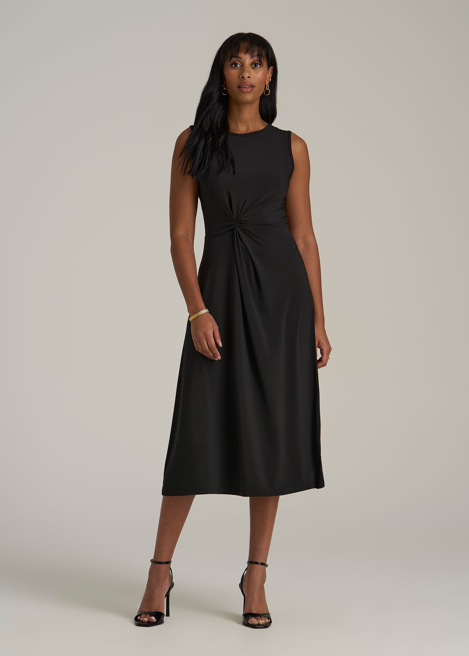 Sleeveless Knot Front Dress for Tall Women in Black