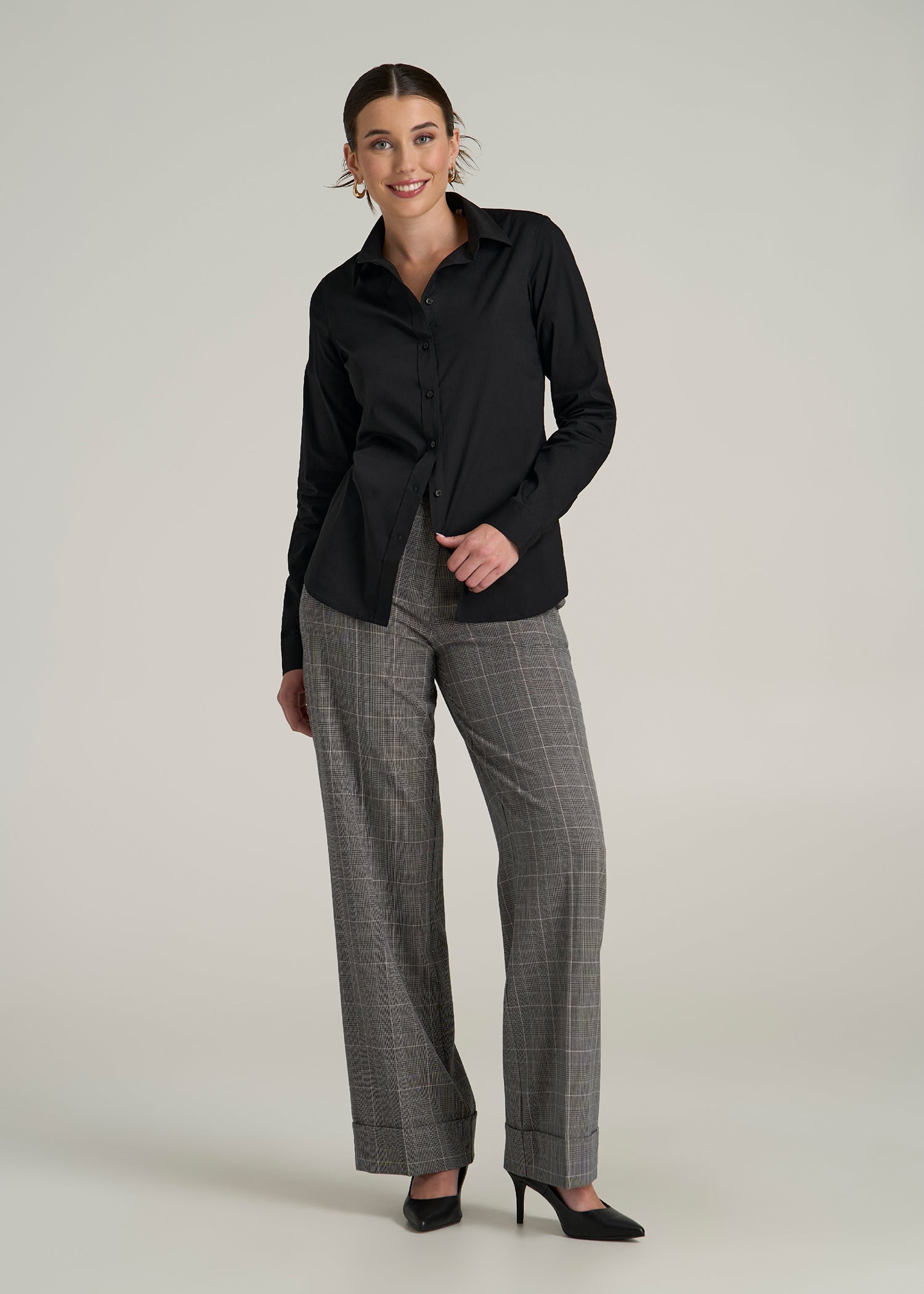 Slim Fit Button-Up Shirt for Tall Women in Black