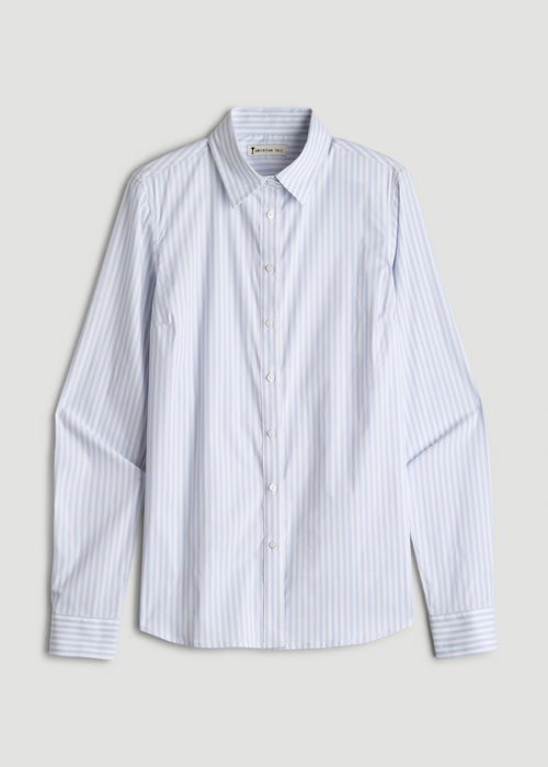 Slim Fit Button-Up Shirt for Tall Women in Light Blue Stripe