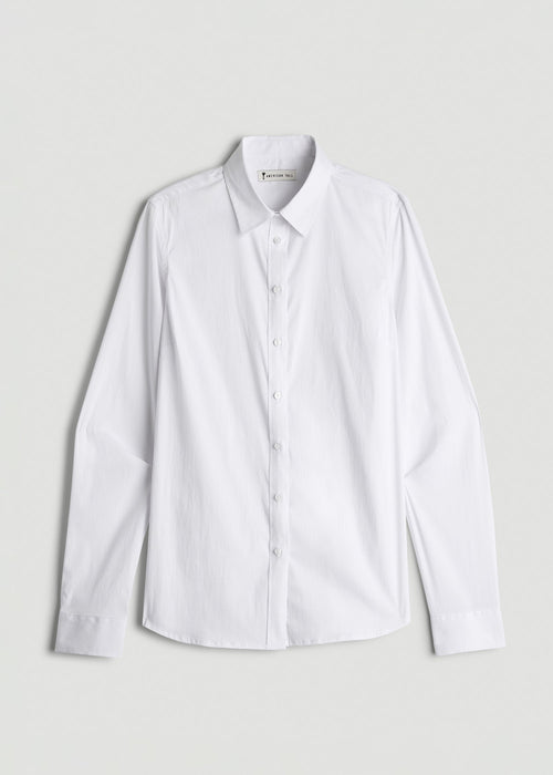 Slim Fit Button Up Shirt for Tall Women in White