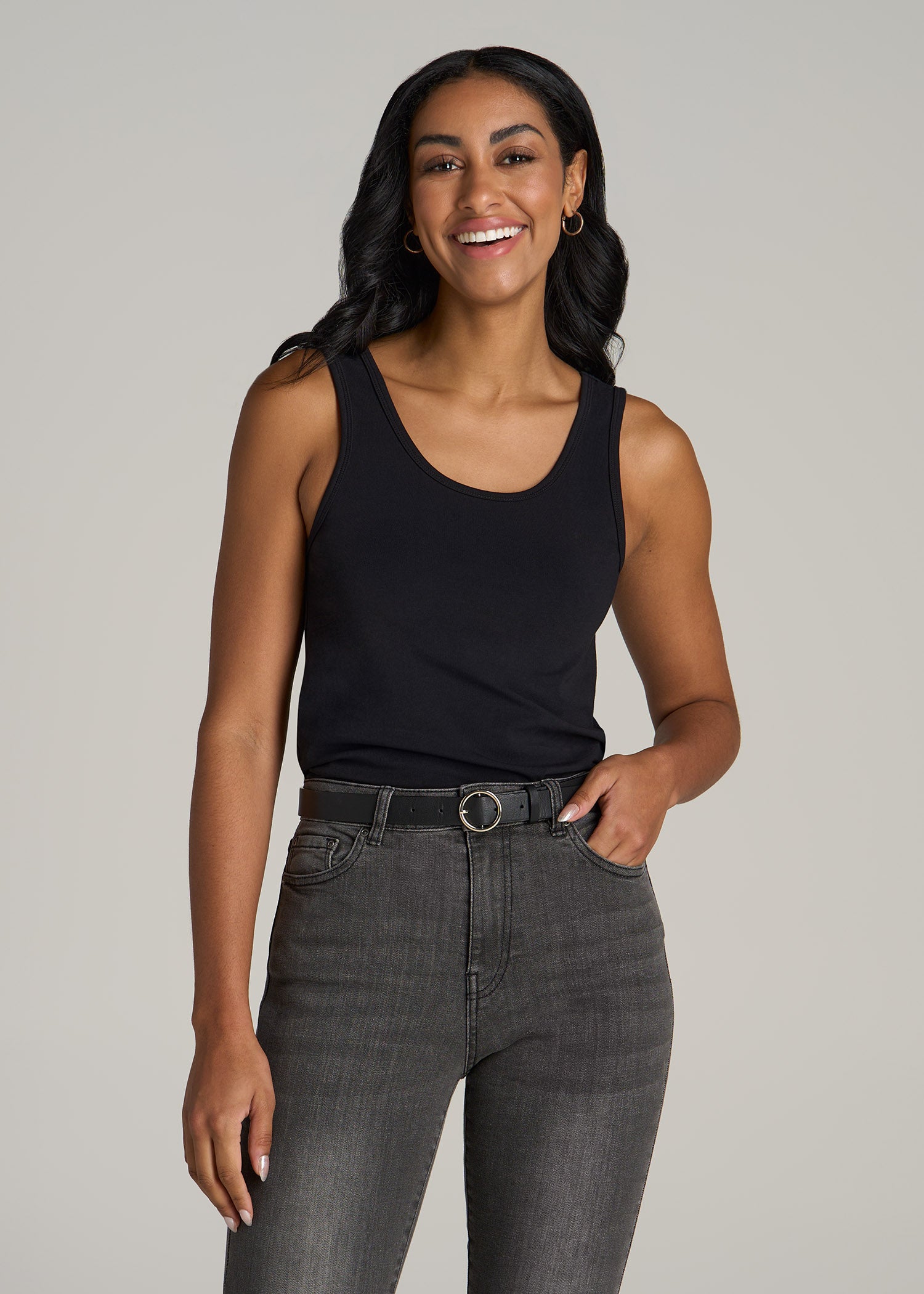 Slim Fit Jersey Tank Top for Tall Women in Black