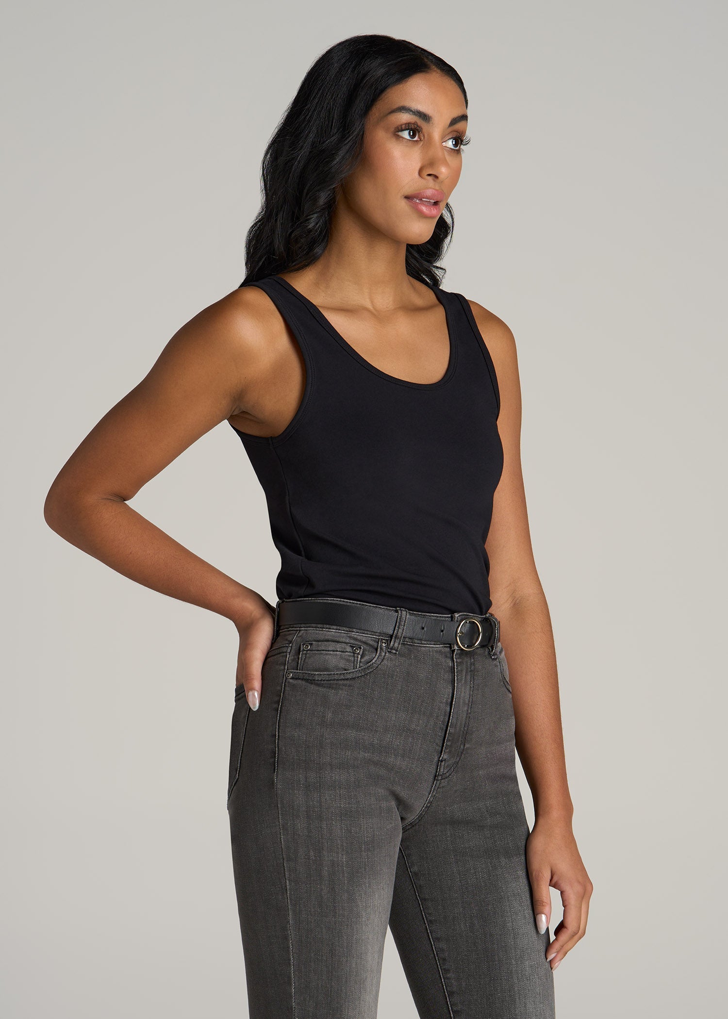 Slim Fit Jersey Tank Top for Tall Women in Black