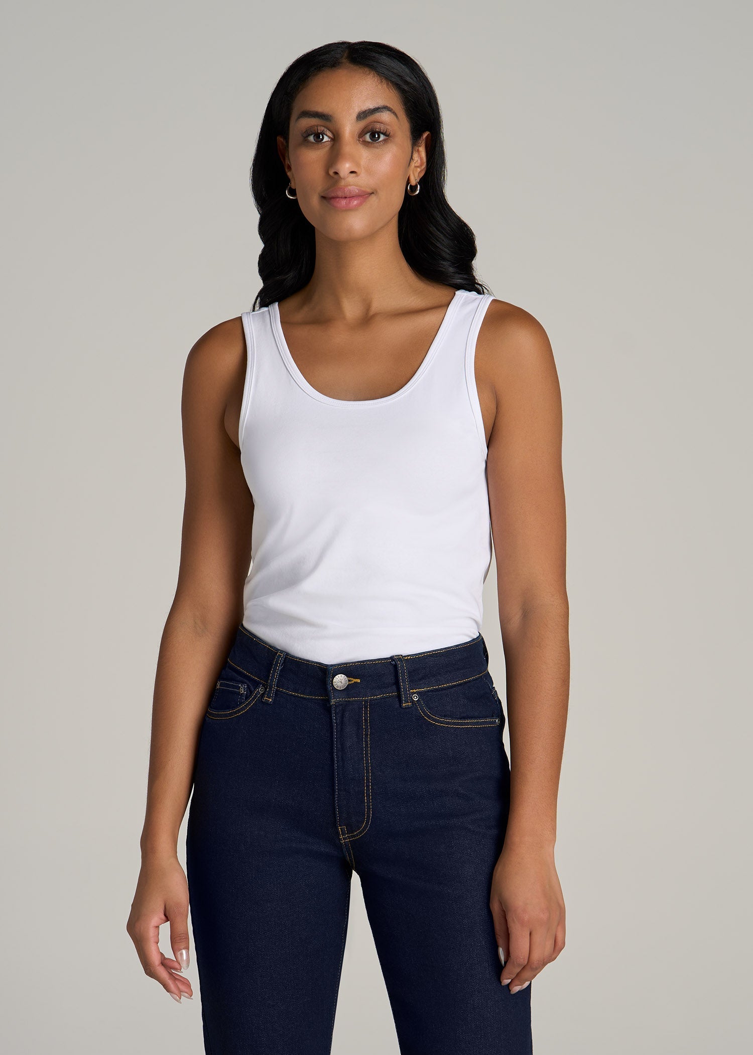 Slim Fit Jersey Tank Top for Tall Women in Bright White