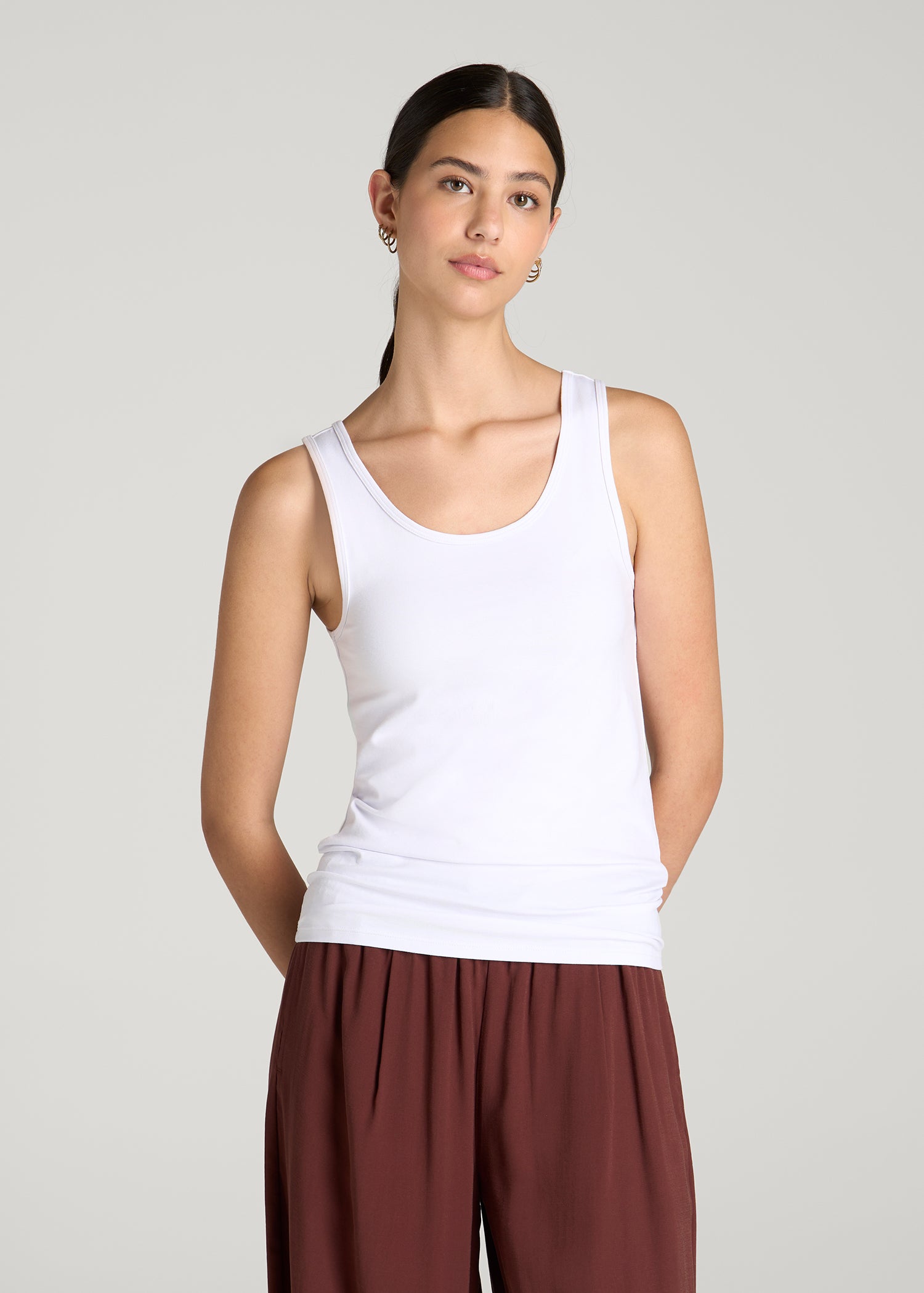 Slim Fit Jersey Tank for Tall Women in Optic White