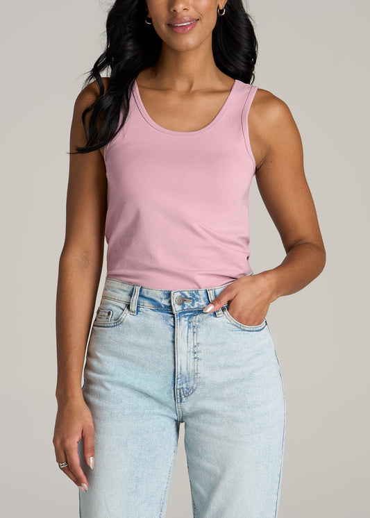 Slim Fit Jersey Tank Top for Tall Women in Pink Peony