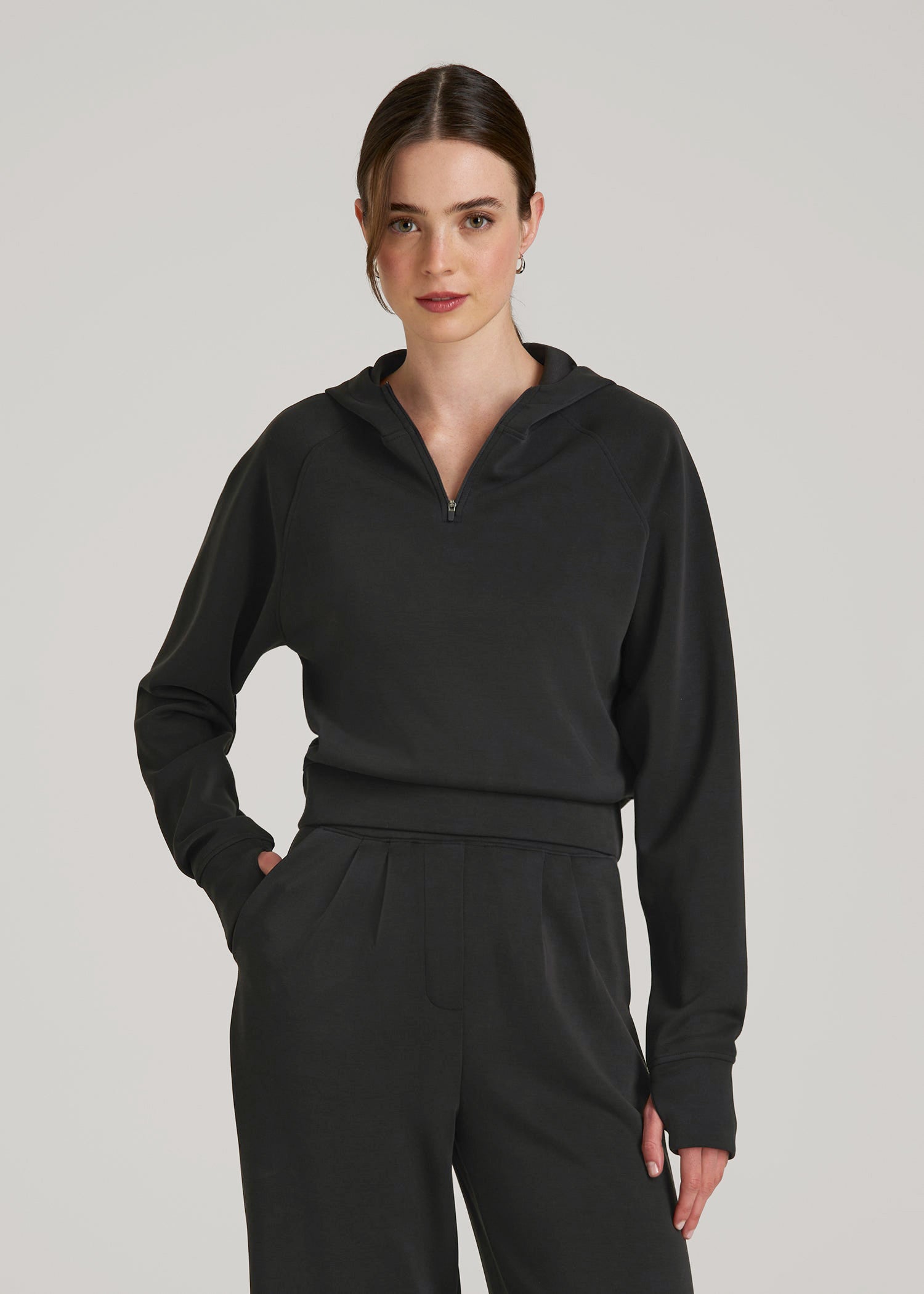 Soft Motion Cropped Zip Up Hoodie for Tall Women | American Tall