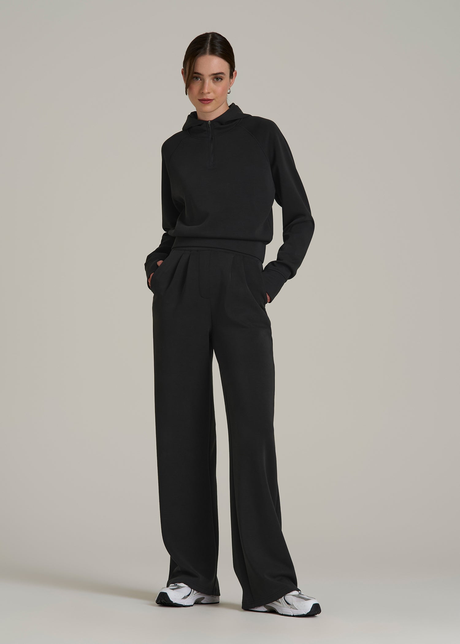 Soft Motion Cropped Zip Up Hoodie for Tall Women in Black