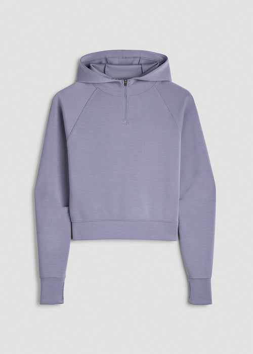 Soft Motion Cropped Zip Up Hoodie for Tall Women in Blue Granite