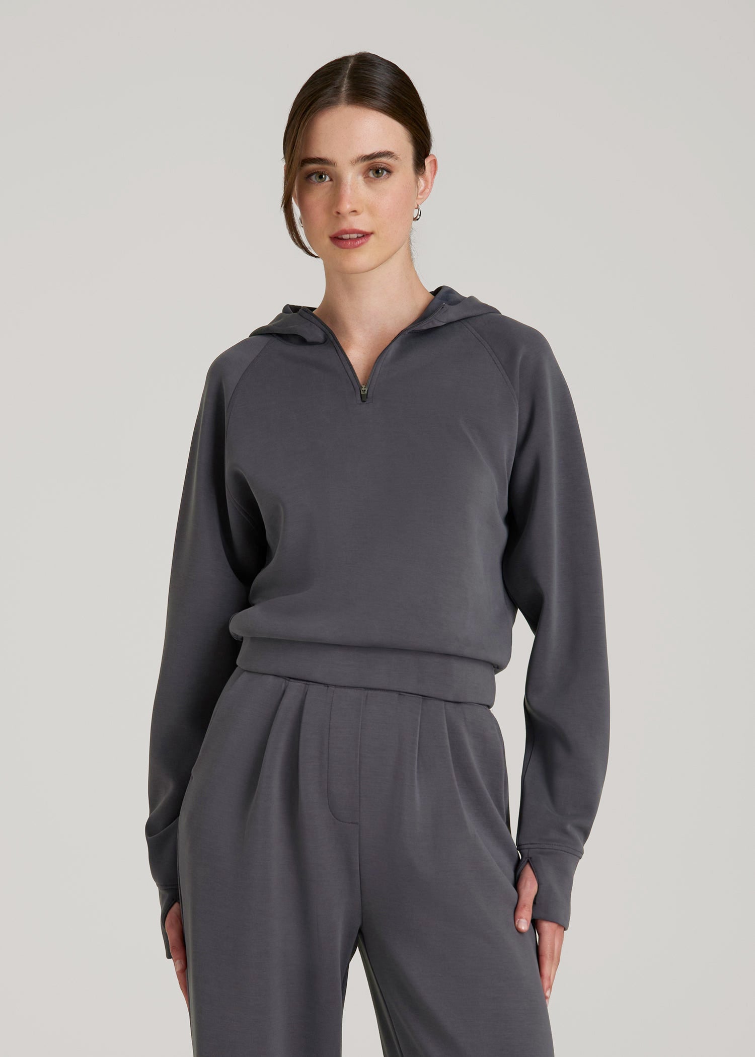 Soft Motion Cropped Zip Up Hoodie for Tall Women | American Tall